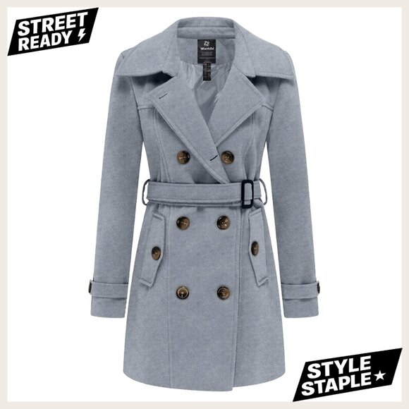 Women's Double Breasted Pea Coat Winter Trench Coat with Belt